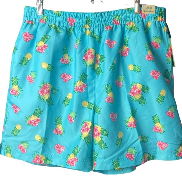 Caribbean Men's Pineapple Print Blue Swim Shorts Swim Trunks Size Large